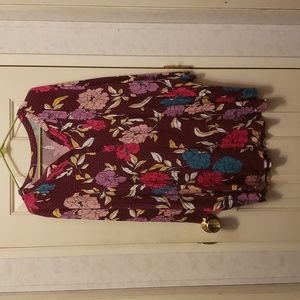 Women's Plus Size Maroon Floral Blouse